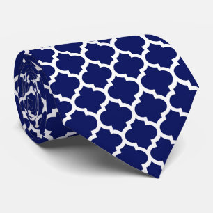 Navy Blue White marokkanische Quatrefolienmuster # Krawatte