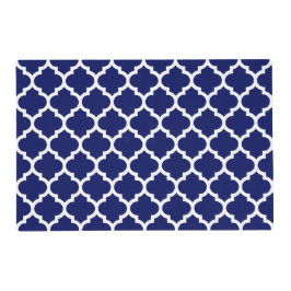 Navy Blue White marokkanische Quatrefolienmuster # Laminiertes Tischset