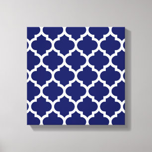 Navy Blue White marokkanische Quatrefolienmuster # Leinwanddruck