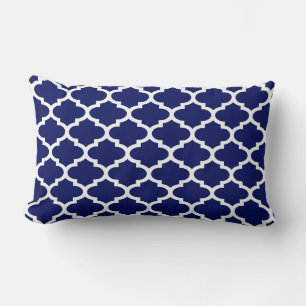Navy Blue White marokkanische Quatrefolienmuster # Lendenkissen