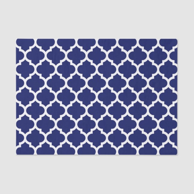Navy Blue White marokkanische Quatrefolienmuster # Seidenpapier (Vorderseite)