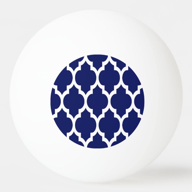 Navy Blue White marokkanische Quatrefolienmuster # Tischtennisball (Vorderseite)