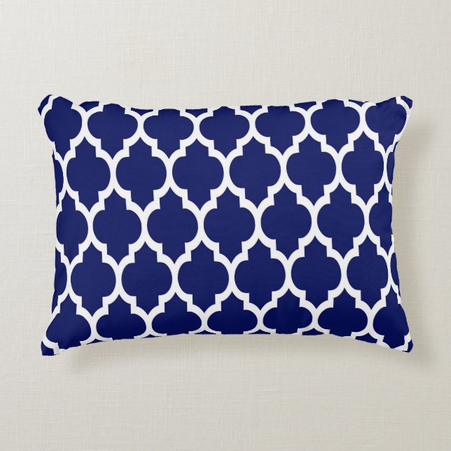 Navy Blue White marokkanische Quatrefolienmuster # Zierkissen (Vorderseite)