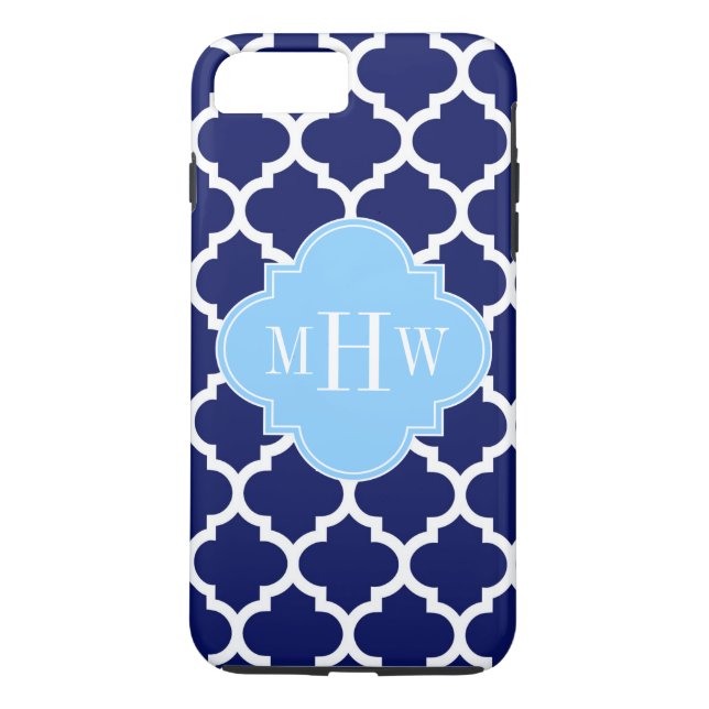 Navy Blue White Marokko #5 Sky Blue Name Monogram Case-Mate iPhone Hülle (Rückseite)