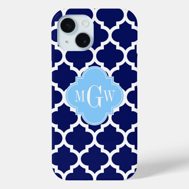 Navy Blue White Marokko #5 Sky Blue Name Monogram Case-Mate iPhone Hülle (Rückseite)