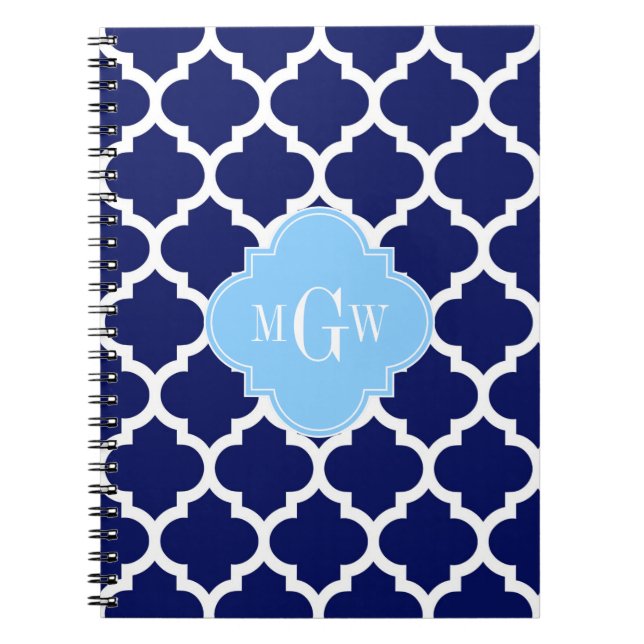 Navy Blue White Marokko #5 Sky Blue Name Monogram Notizblock (Vorderseite)