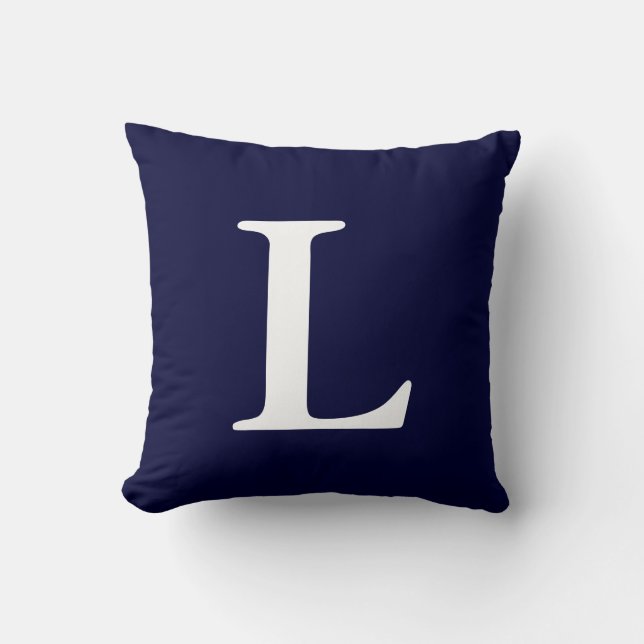 Navy Blue White Mit Monogramm L Throw Kissen (Vorderseite)