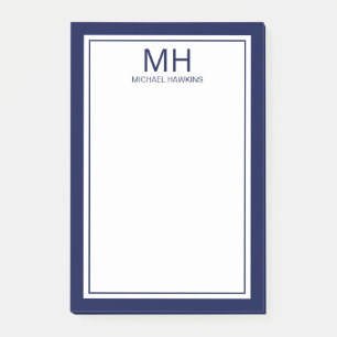 Navy Blue White Mit Monogramm Men Post-it Klebezettel