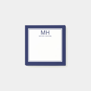 Navy Blue White Mit Monogramm Men Post-it Klebezettel