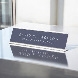 Navy Blue White Modern Elegant Beruflich Classy Schreibtischnamensplakette