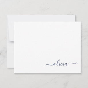 Navy Blue White Modern Script Giron Monogram Name Dankeskarte