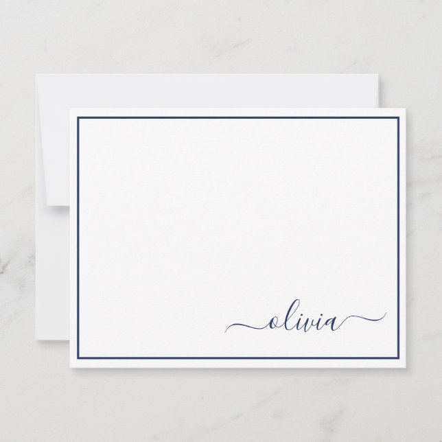 Navy Blue White Modern Script Giron Monogram Name Dankeskarte (Vorderseite)