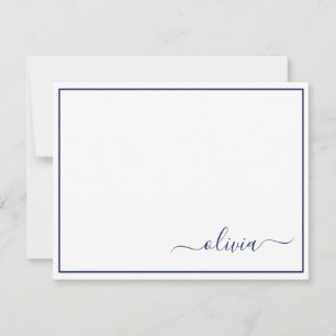 Navy Blue White Modern Script Giron Monogram Name Dankeskarte