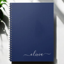 Navy Blue White Modern Script Giron Monogram Name