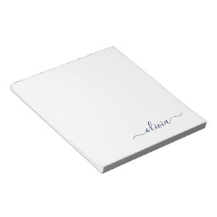 Navy Blue White Modern Script Giron Monogram Name Notizblock