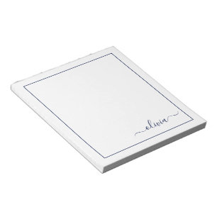 Navy Blue White Modern Script Giron Monogram Name Notizblock