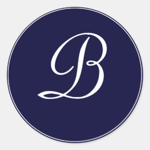 Navy Blue & White Monogram "B" Runder Aufkleber