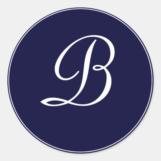 Navy Blue & White Monogram "B" Runder Aufkleber (Vorderseite)