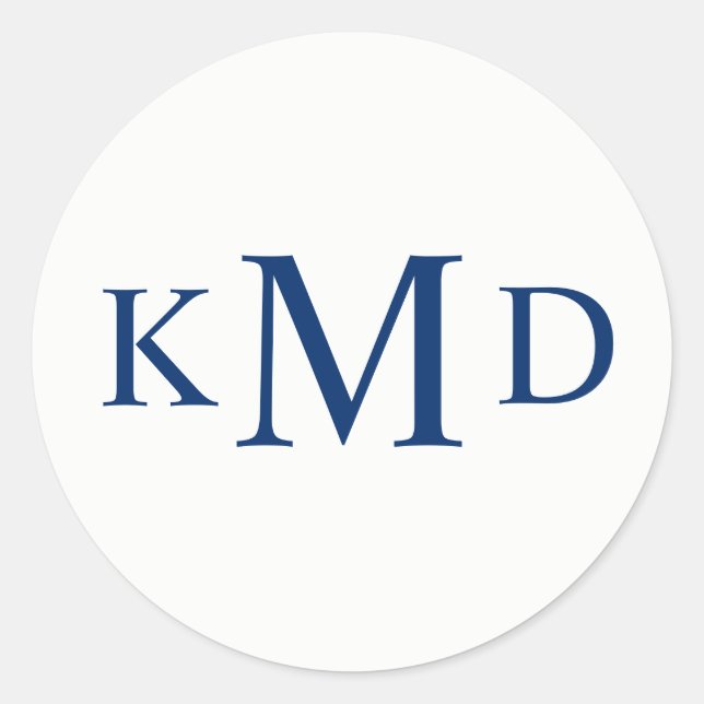 NAVY BLUE White Monogram Bride Groom Wedding Runder Aufkleber (Vorderseite)