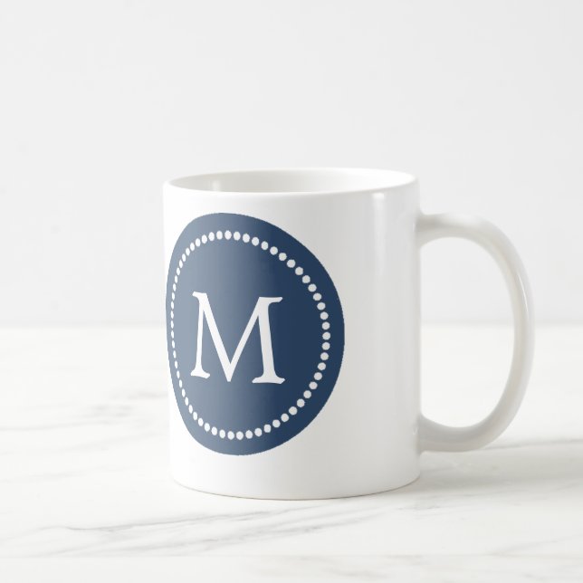 Navy Blue - White Monogram Keramik Tasse (Rechts)