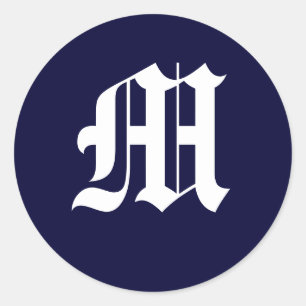 Navy Blue & White Monogram "M" Runder Aufkleber