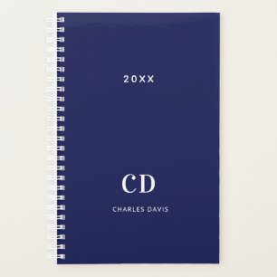 Navy blue white monogram name 2023 planer