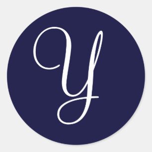 Navy Blue & White Monogram Y Runder Aufkleber