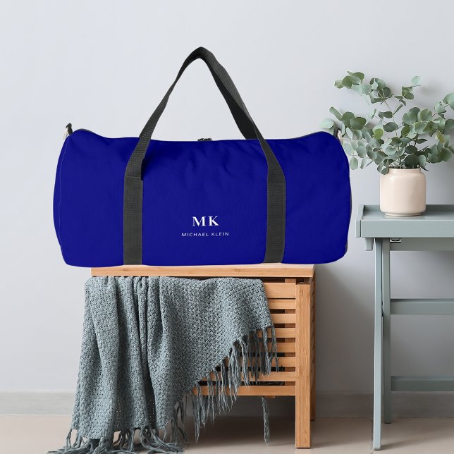 Navy Blue White Name Monogram Duffle Bag (Von Creator hochgeladen)