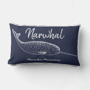 Navy Blue & White Narwhal Lendenkissen