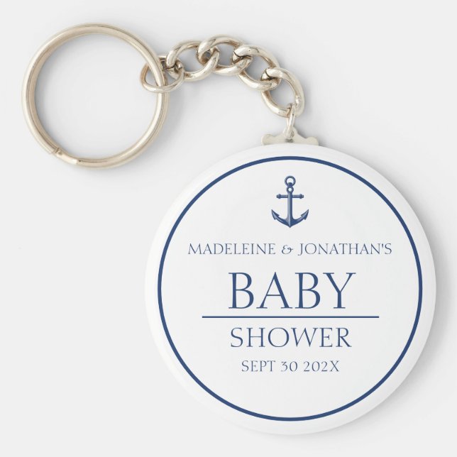 Navy Blue White Nautical Baby Dusche Gastgeschenk Schlüsselanhänger (Vorne)