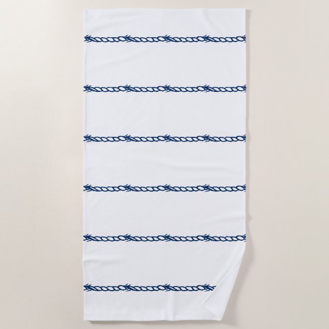Navy Blue White nautical rope streifen Strandtuch (Vorderseite)