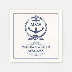 Navy Blue & White Nautical Wedding Anchor Knoten Serviette