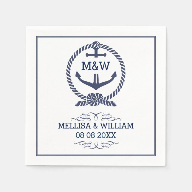 Navy Blue & White Nautical Wedding Anchor Knoten Serviette (Vorderseite)