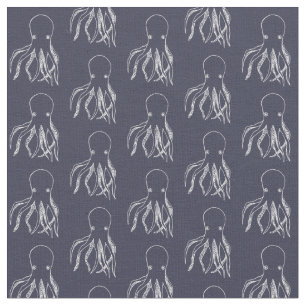 Navy Blue & White Octopus Muster Stoff