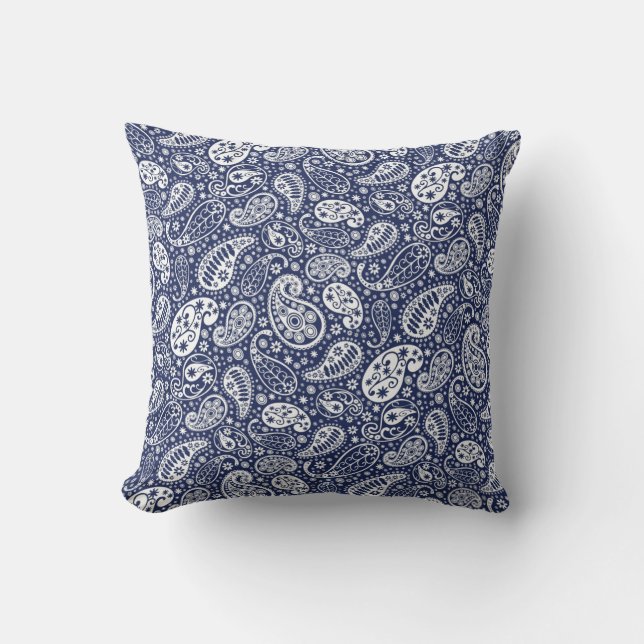 "Navy Blue White Paisley Throw Kissen" Kissen (Vorderseite)