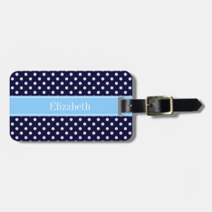 Navy Blue White Polka Dots Sky Blue Name Monogram Gepäckanhänger