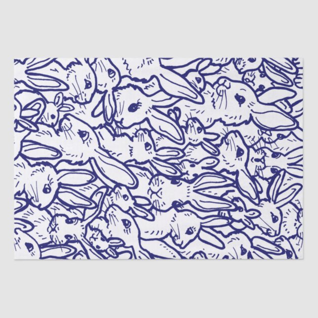 Navy Blue White Rabbit Bunny Large Pattern Seidenpapier (Vorderseite)