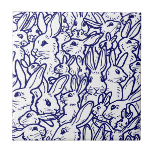 Navy Blue White Rabbit Bunny Zeichnend Niedlich ei Fliese