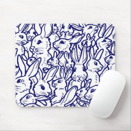 Navy Blue White Rabbit Bunny Zeichnend Niedlich ei Mousepad