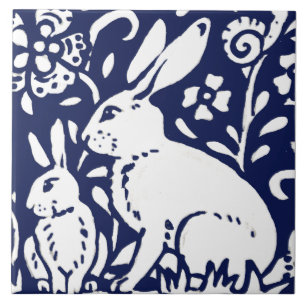 Navy Blue White Rabbit Hare Woodland Animal Trivet Fliese