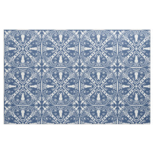 Navy Blue & White Rabbit Tile Delft Dedham Bunny Stoff