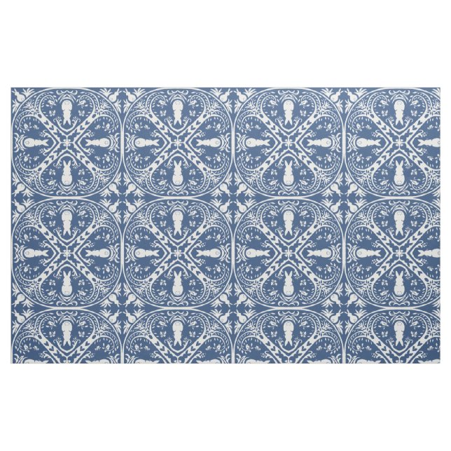 Navy Blue & White Rabbit Tile Delft Dedham Bunny Stoff (Fat Quarter (45,7 x 55,9 cm))