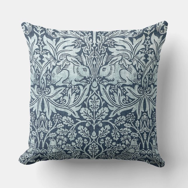 Navy Blue White Rabbit William Morris Kissen (Vorderseite)