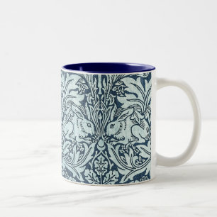 Navy Blue White Rabbit William Morris Zweifarbige Tasse