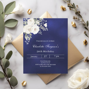 Navy Blue White Roses Geburtstagseinladung