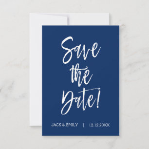 Navy Blue - White Save the Date Card