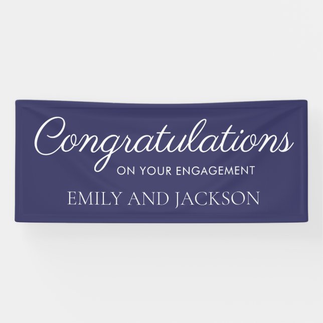 Navy Blue White Script-Verlobung Banner (Horizontal)