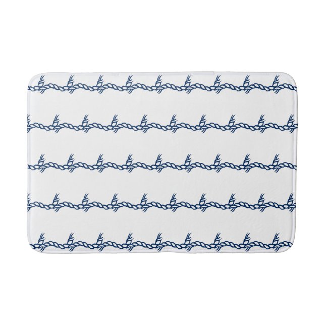 Navy Blue White Segel Wellenmuster Badematte (Vorderseite)