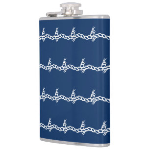 Navy Blue White Segel Wellenmuster Flachmann
