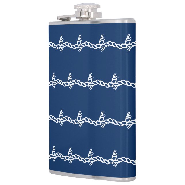 Navy Blue White Segel Wellenmuster Flachmann (Links)